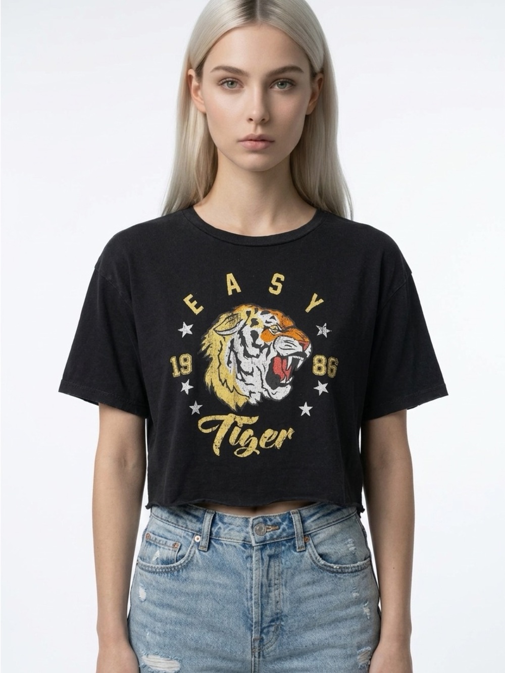Grayson Threads Black Tiger Graphic Crop Tee